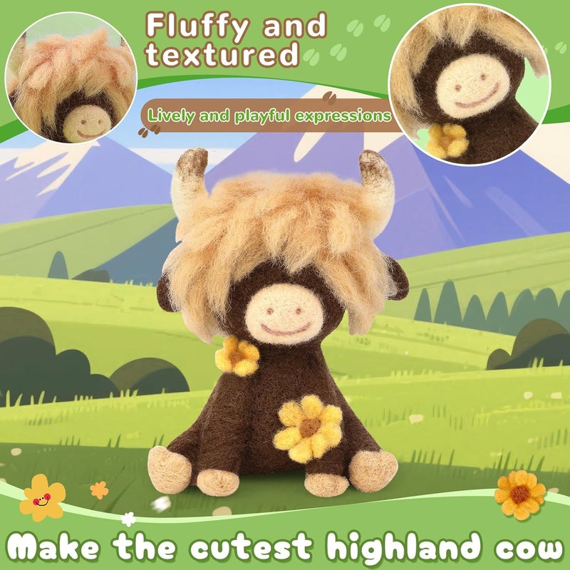 Yizzvb Needle Felting Kit, Highland Cow Needle Felt Beginner Kits with Instruction, Wool, Felting Needles, Felting Pad, Wool Felting Kit for Beginners Home Decoration - Image 4